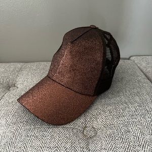 Brown glitter high pony baseball cap